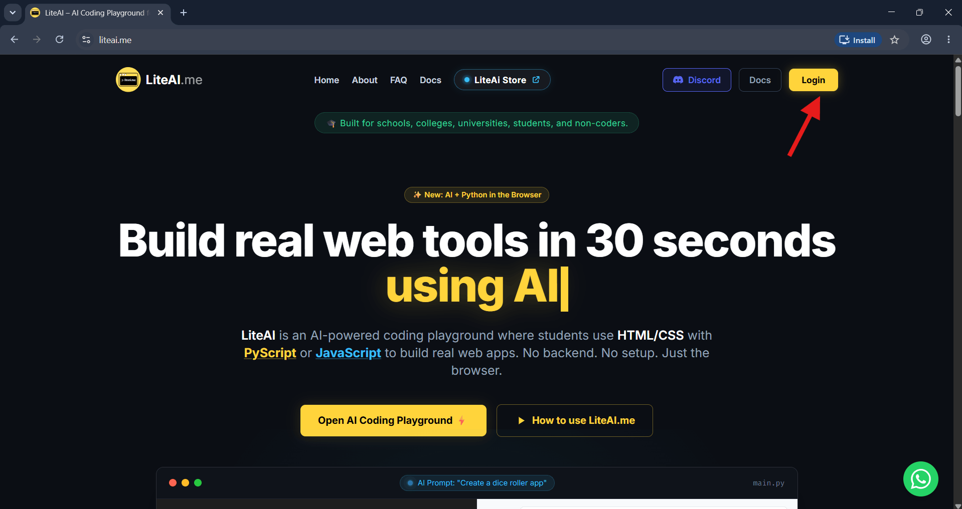 Login to LiteAI Homepage to start HTML to APK conversion