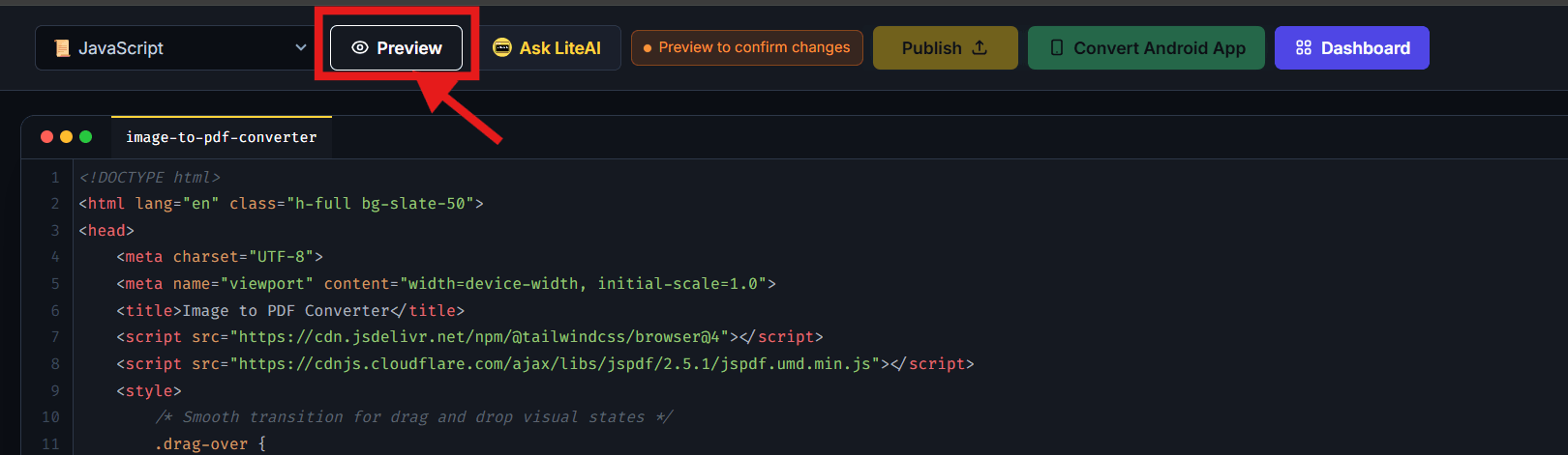 Preview HTML Application Button