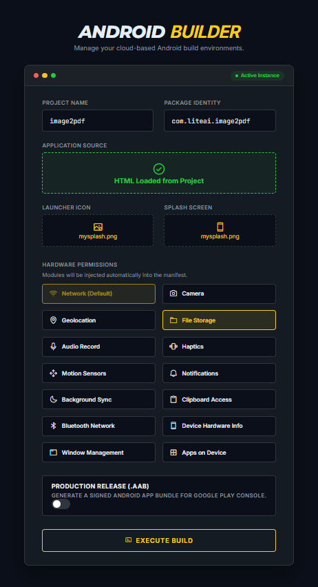 Configure HTML to Android APK Build Settings